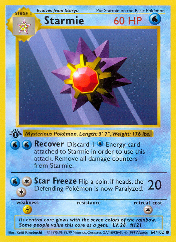 Starmie (64/102) (Shadowless) [Base Set 1st Edition] | Pegasus Games WI
