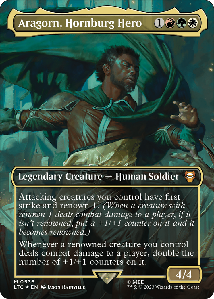 Aragorn, Hornburg Hero (Borderless) (Surge Foil) [The Lord of the Rings: Tales of Middle-Earth Commander] | Pegasus Games WI