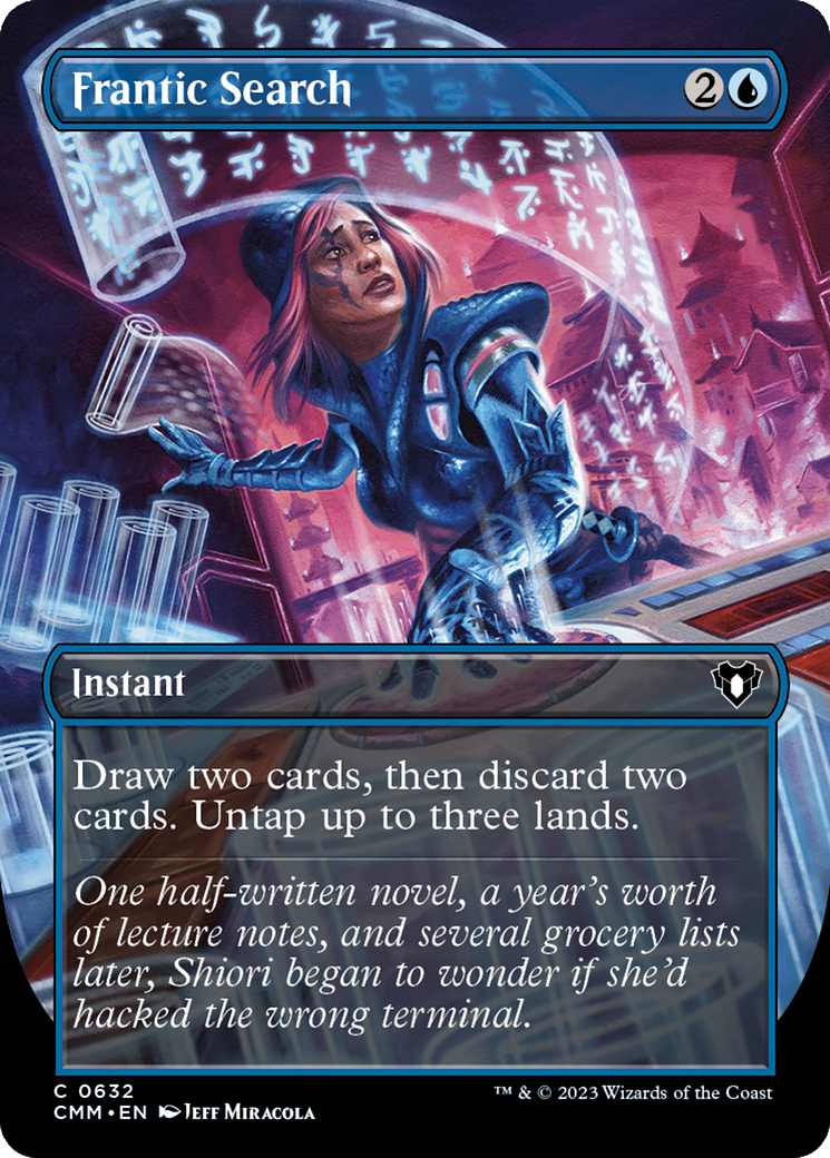 Frantic Search (Borderless Alternate Art) [Commander Masters] | Pegasus Games WI