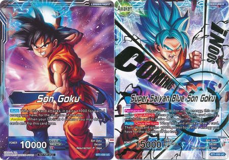 Son Goku // Super Saiyan Blue Son Goku (Hot Stamped) (BT1-030) [Promotion Cards] | Pegasus Games WI