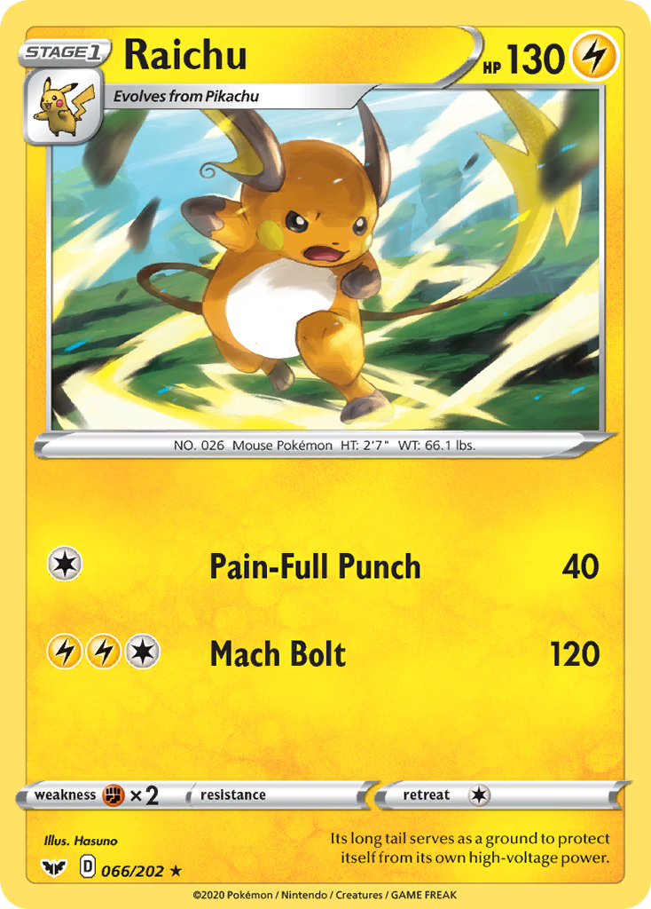 Raichu (066/202) [Sword & Shield: Base Set] | Pegasus Games WI