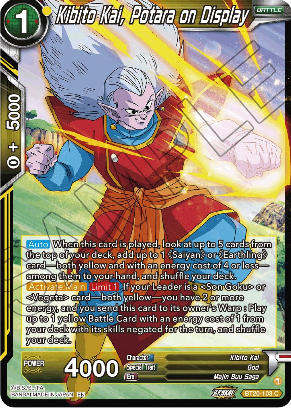 Kibito Kai, Potara on Display (BT20-103) [Power Absorbed] | Pegasus Games WI