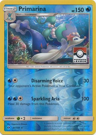 Primarina (41/149) (League Promo) [Sun & Moon: Base Set] | Pegasus Games WI