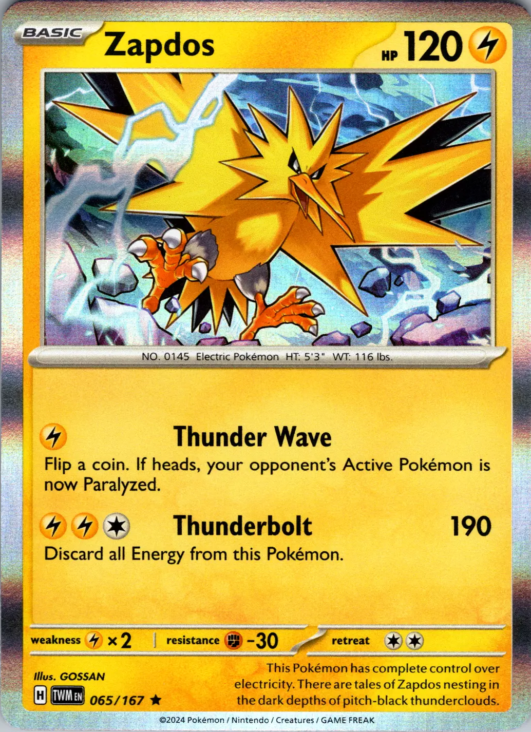 Zapdos (065/167) [Scarlet & Violet: Twilight Masquerade] | Pegasus Games WI