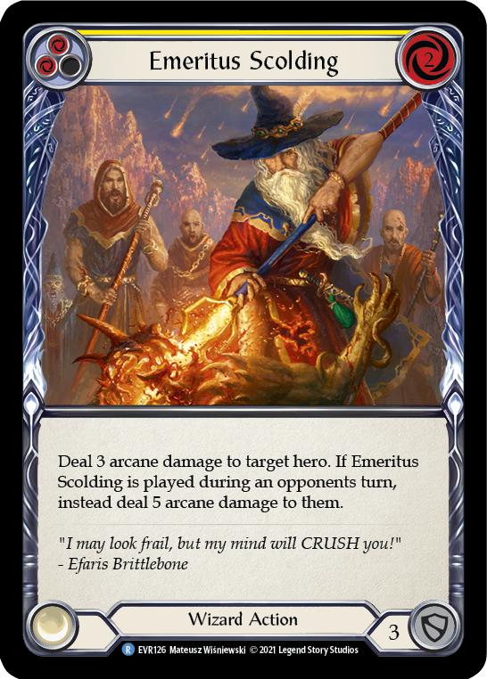 Emeritus Scolding (Yellow) [EVR126] (Everfest)  1st Edition Rainbow Foil | Pegasus Games WI