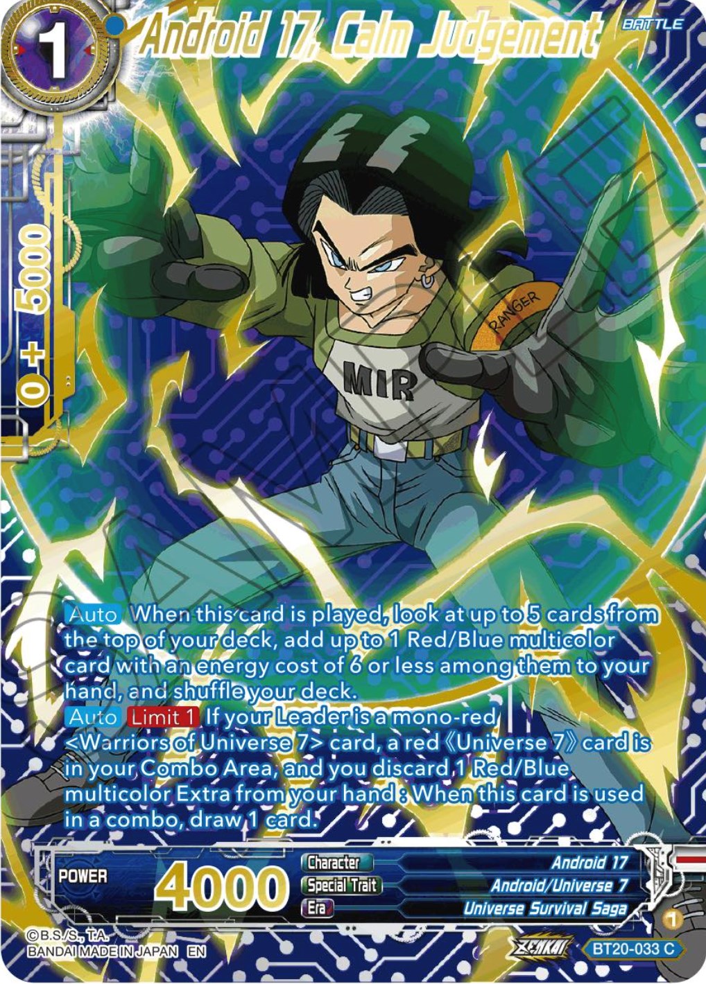 Android 17, Calm Judgement (Gold-Stamped) (BT20-033) [Power Absorbed] | Pegasus Games WI