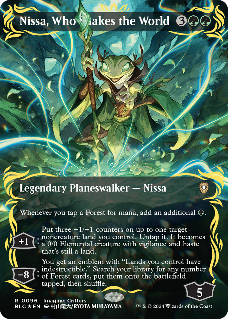 Nissa, Who Shakes the World (Borderless) (Raised Foil) [Bloomburrow Commander] | Pegasus Games WI