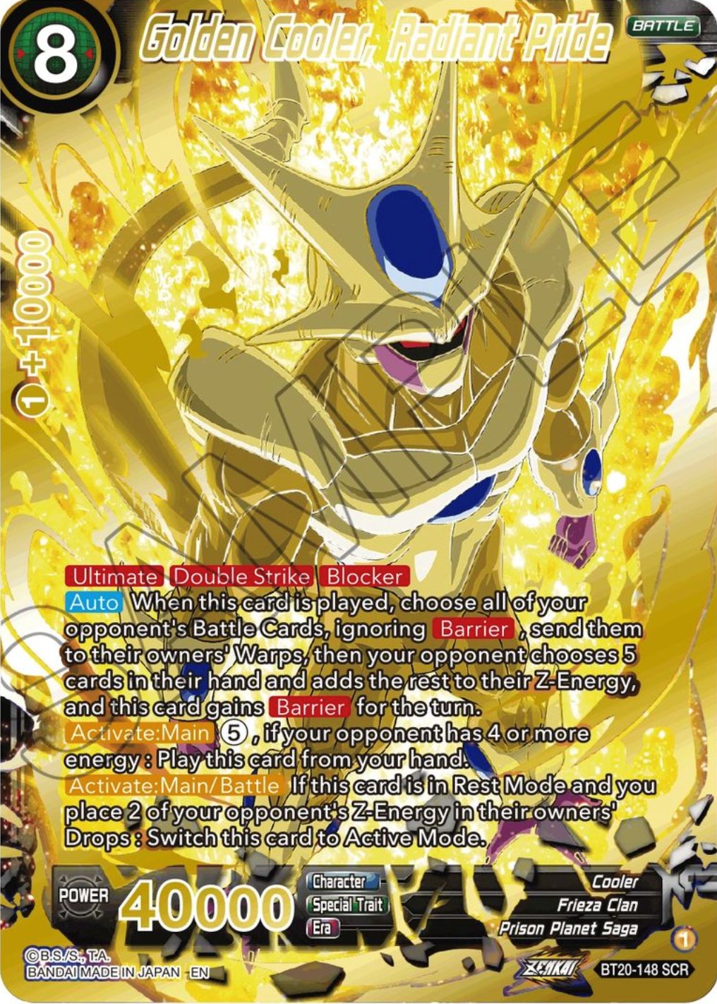 Golden Cooler, Radiant Pride (SCR) (BT20-148) [Power Absorbed] | Pegasus Games WI