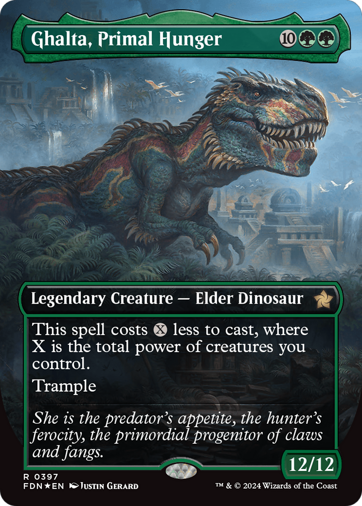 Ghalta, Primal Hunger (Borderless) (Mana Foil) [Foundations] | Pegasus Games WI