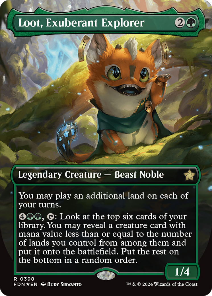 Loot, Exuberant Explorer (Borderless) (Mana Foil) [Foundations] | Pegasus Games WI