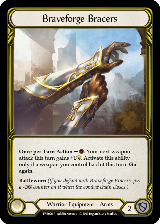 Braveforge Bracers [FAB006-P] (Promo)  1st Edition Cold Foil - Golden | Pegasus Games WI