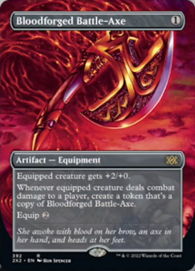 Bloodforged Battle-Axe (Borderless Alternate Art) [Double Masters 2022] | Pegasus Games WI