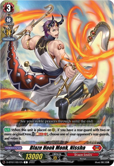 Blaze Hook Monk, Nissha (D-BT07/051EN) [Raging Flames Against Emerald Storm] | Pegasus Games WI