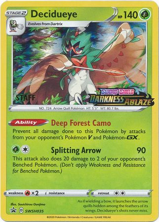 Decidueye (SWSH035) (Staff Prerelease Promo) [Sword & Shield: Black Star Promos] | Pegasus Games WI