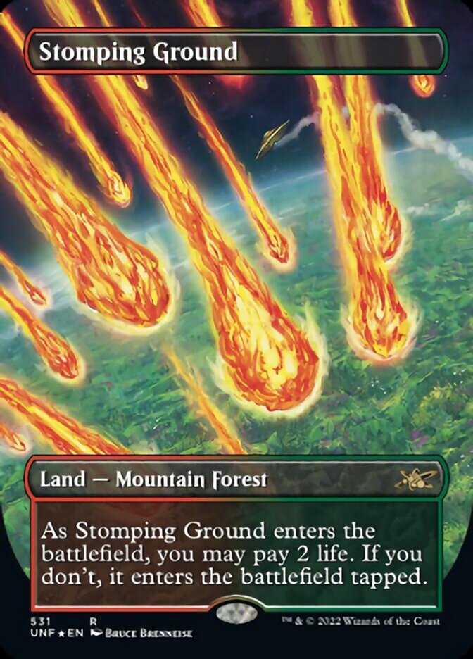 Stomping Ground (Borderless) (Galaxy Foil) [Unfinity] | Pegasus Games WI
