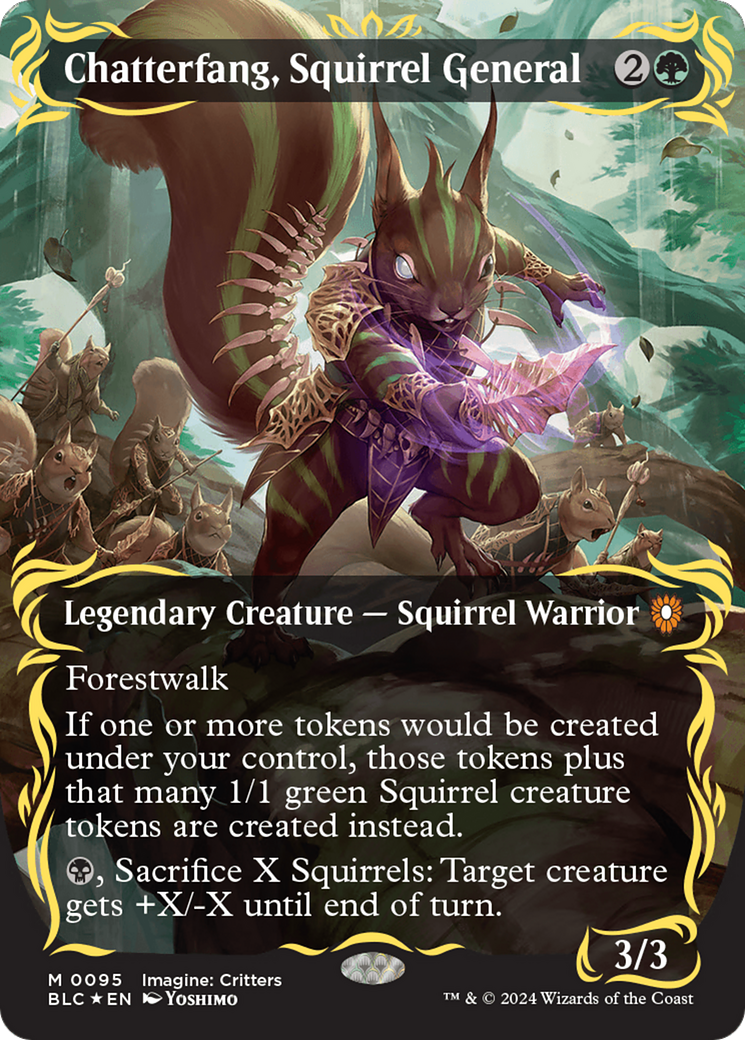 Chatterfang, Squirrel General (Borderless) (Raised Foil) [Bloomburrow Commander] | Pegasus Games WI