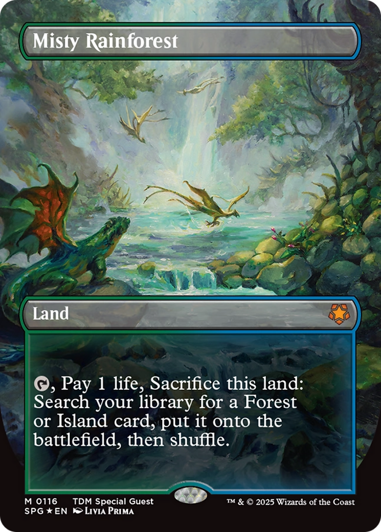 Misty Rainforest (Borderless) (Dragonscale Foil) [Tarkir: Dragonstorm Special Guests] | Pegasus Games WI