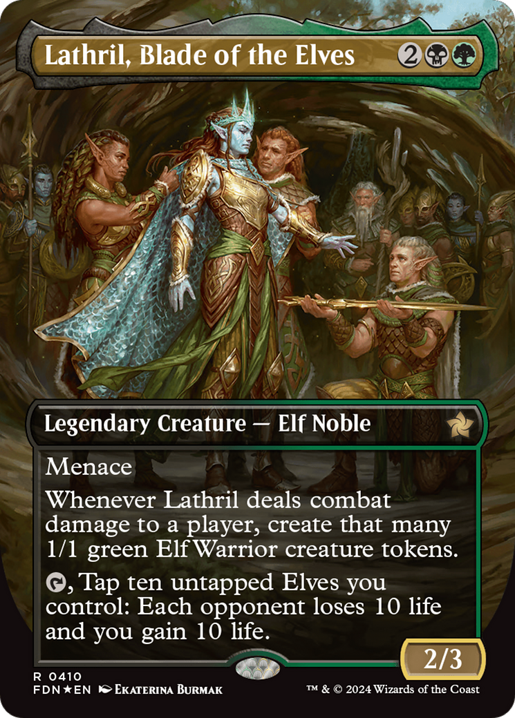 Lathril, Blade of the Elves (Borderless) (Mana Foil) [Foundations] | Pegasus Games WI