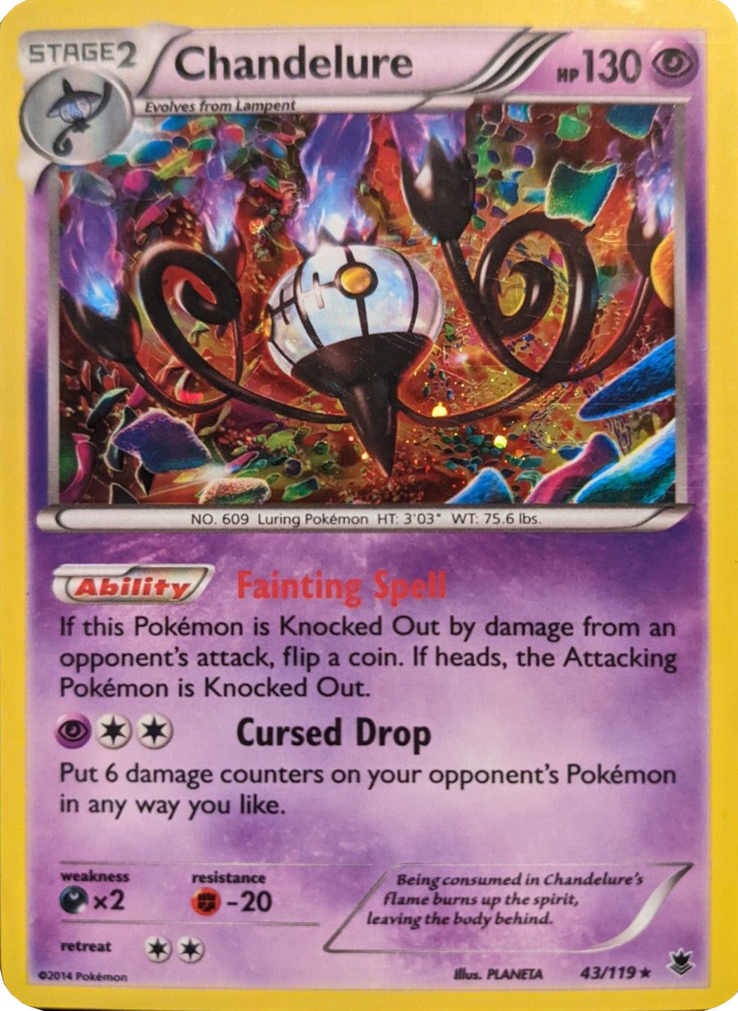 Chandelure (43/119) (Cosmos Holo) [XY: Phantom Forces] | Pegasus Games WI
