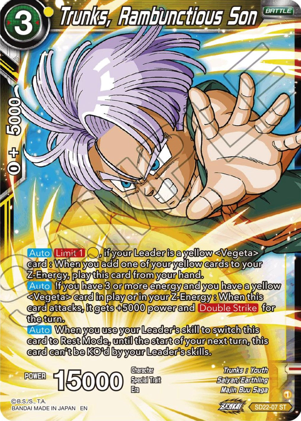Trunks, Rambunctious Son (Starter Deck Exclusive) (SD22-07) [Power Absorbed] | Pegasus Games WI