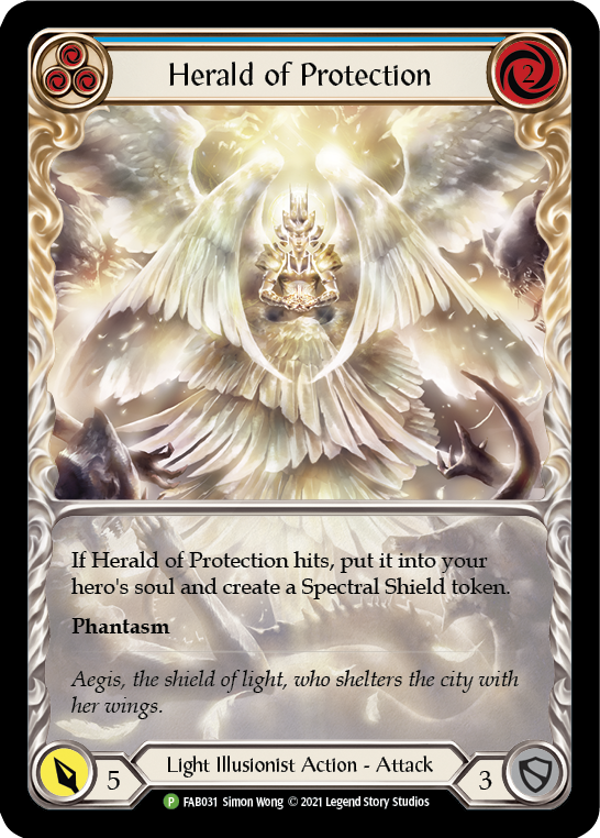 Herald of Protection (Blue Extended Art) [FAB031] (Promo)  Rainbow Foil | Pegasus Games WI