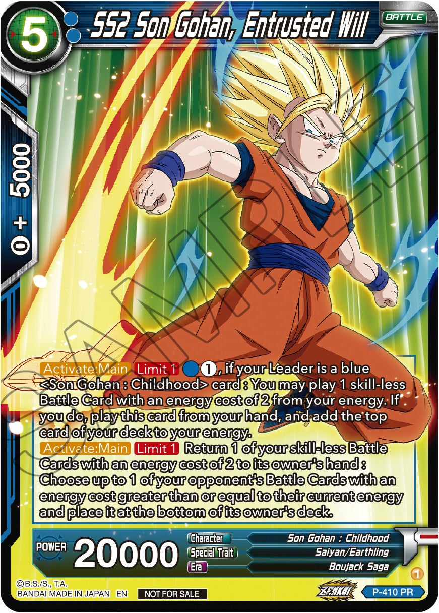 SS2 Son Gohan, Entrusted Will (Zenkai Series Tournament Pack Vol.1) (P-410) [Tournament Promotion Cards] | Pegasus Games WI