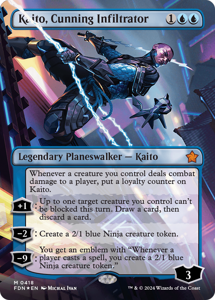 Kaito, Cunning Infiltrator (Borderless) (Mana Foil) [Foundations] | Pegasus Games WI