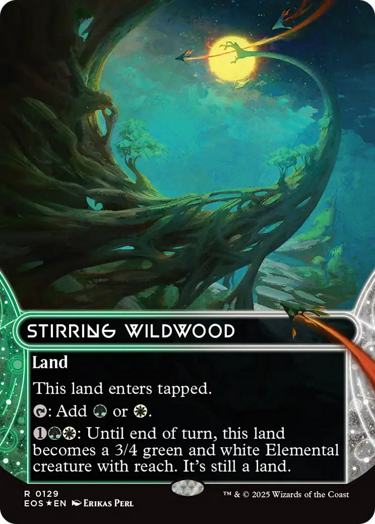 Stirring Wildwood (0129) (Borderless) (Galaxy Foil) [Edge of Eternities: Stellar Sights] | Pegasus Games WI