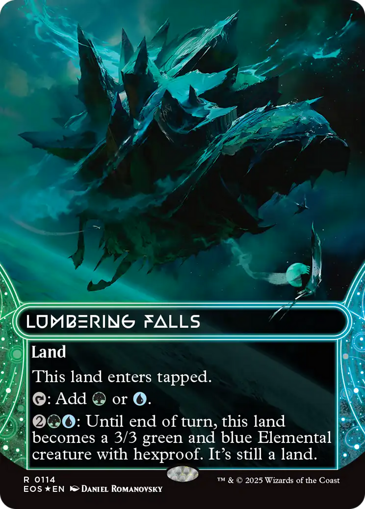 Lumbering Falls (0114) (Borderless) (Galaxy Foil) [Edge of Eternities: Stellar Sights] | Pegasus Games WI