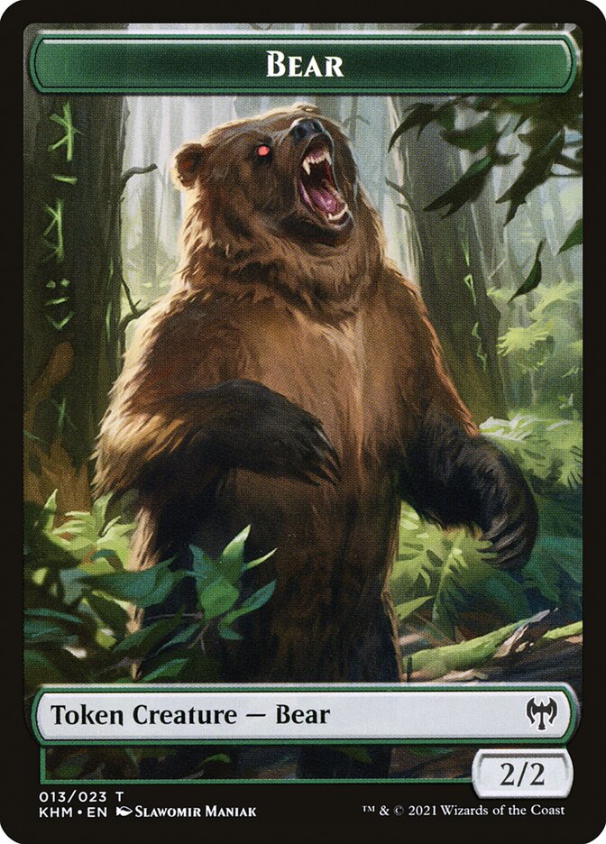 Human Warrior // Bear Double-Sided Token [Kaldheim Tokens] | Pegasus Games WI