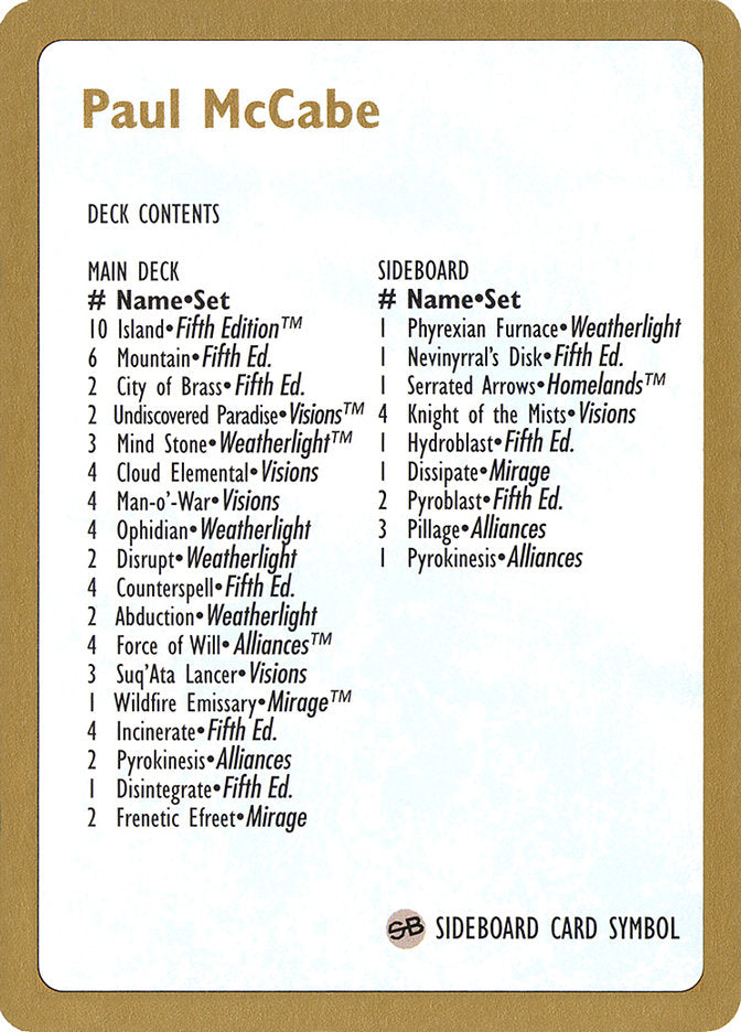 Paul McCabe Decklist [World Championship Decks 1997] | Pegasus Games WI