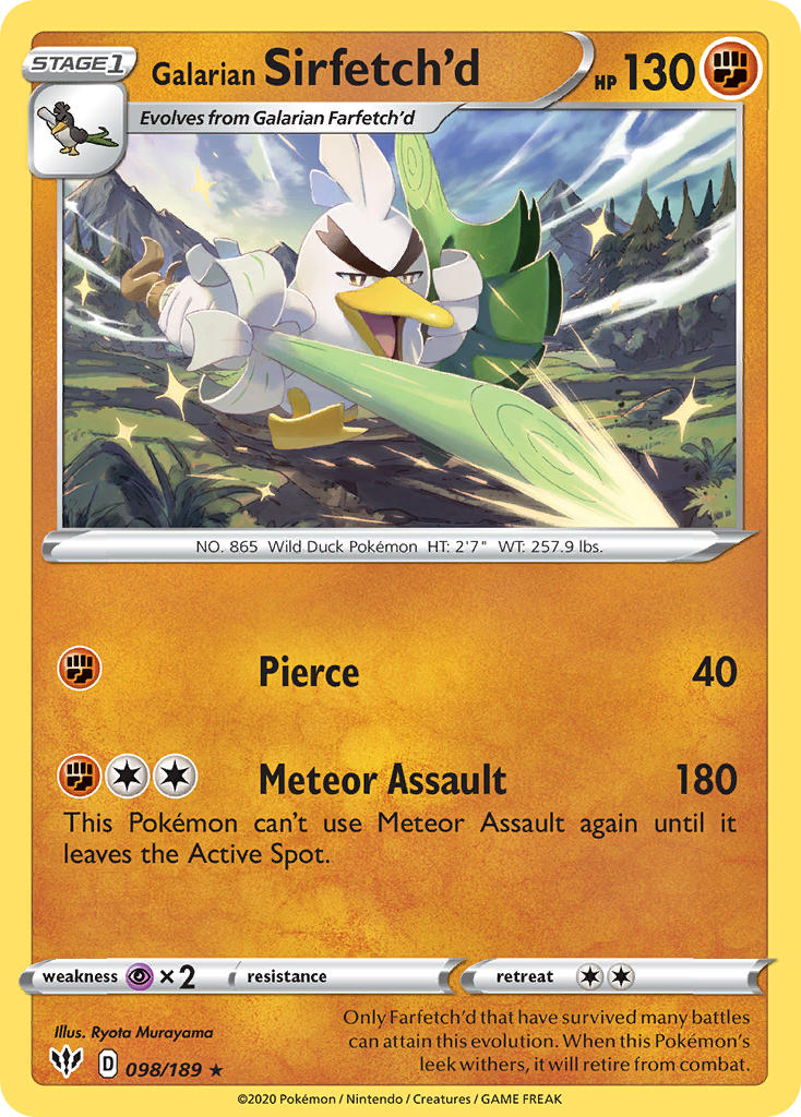 Galarian Sirfetch'd (098/189) (Cracked Ice holo) (Theme Deck Exclusive) [Sword & Shield: Darkness Ablaze] | Pegasus Games WI