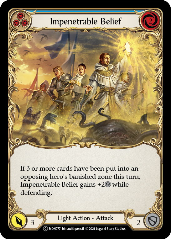 Impenetrable Belief (Blue) (Rainbow Foil) [U-MON077-RF] Unlimited Rainbow Foil | Pegasus Games WI