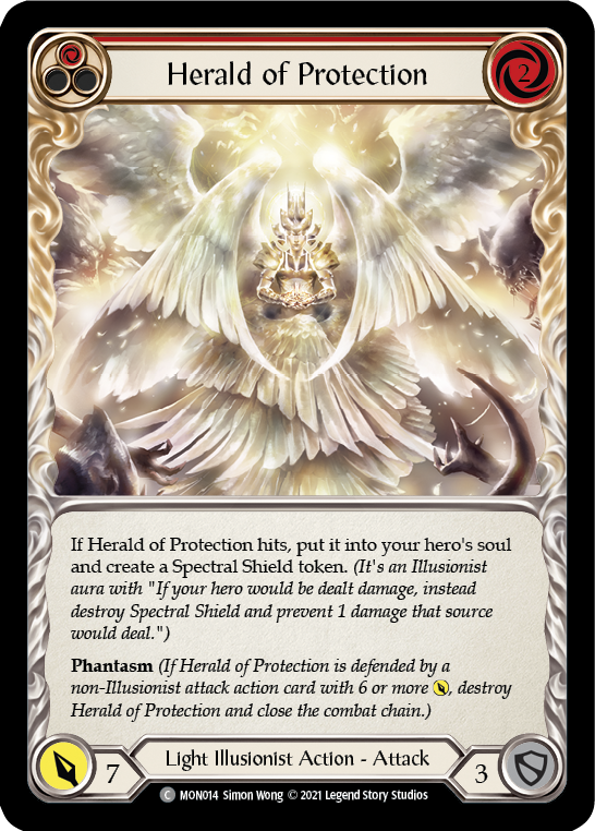 Herald of Protection (Red) (Rainbow Foil) [MON014-RF] 1st Edition Rainbow Foil | Pegasus Games WI