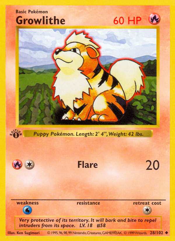 Growlithe (28/102) (Shadowless) [Base Set 1st Edition] | Pegasus Games WI