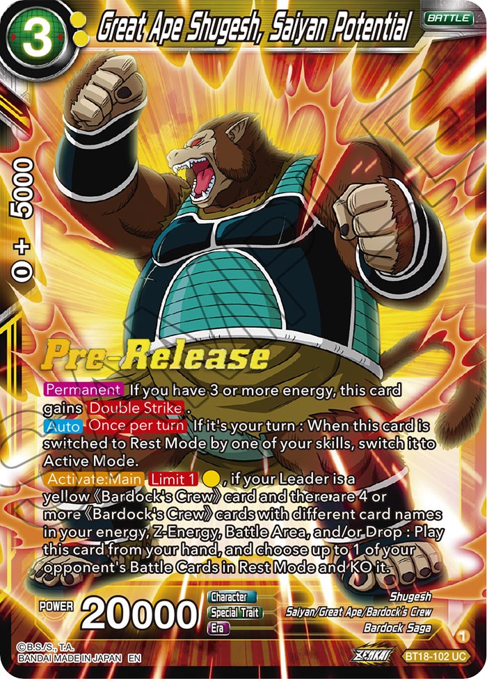 Great Ape Shugesh, Saiyan Potential (BT18-102) [Dawn of the Z-Legends Prerelease Promos] | Pegasus Games WI
