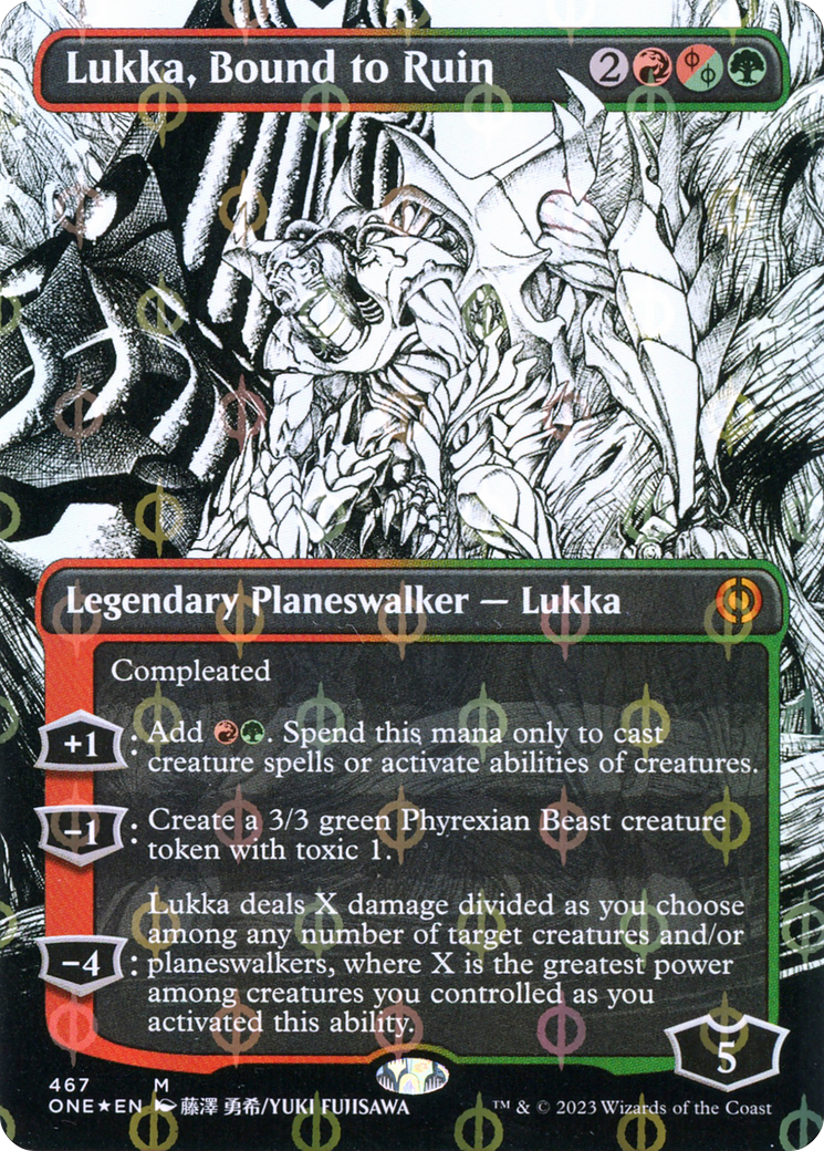 Lukka, Bound to Ruin (Borderless Manga Step-and-Compleat Foil) [Phyrexia: All Will Be One] | Pegasus Games WI