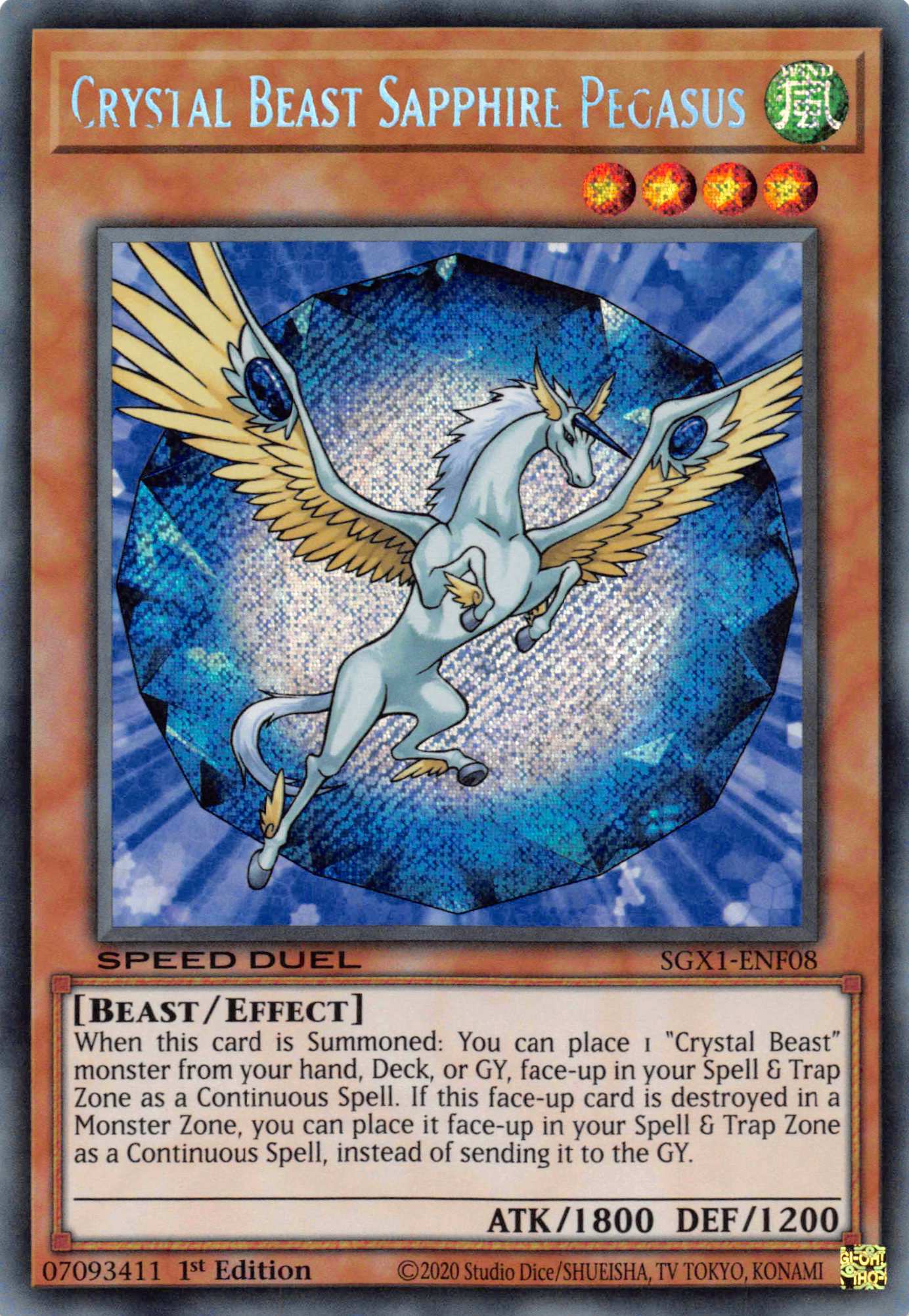 Crystal Beast Sapphire Pegasus [SGX1-ENF08] Secret Rare | Pegasus Games WI