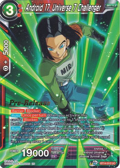 Android 17, Universe 7 Challenger (BT14-012) [Cross Spirits Prerelease Promos] | Pegasus Games WI