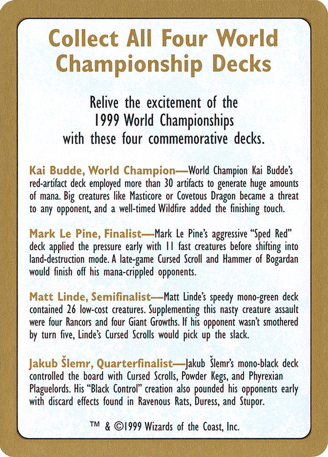 1999 World Championships Ad [World Championship Decks 1999] | Pegasus Games WI