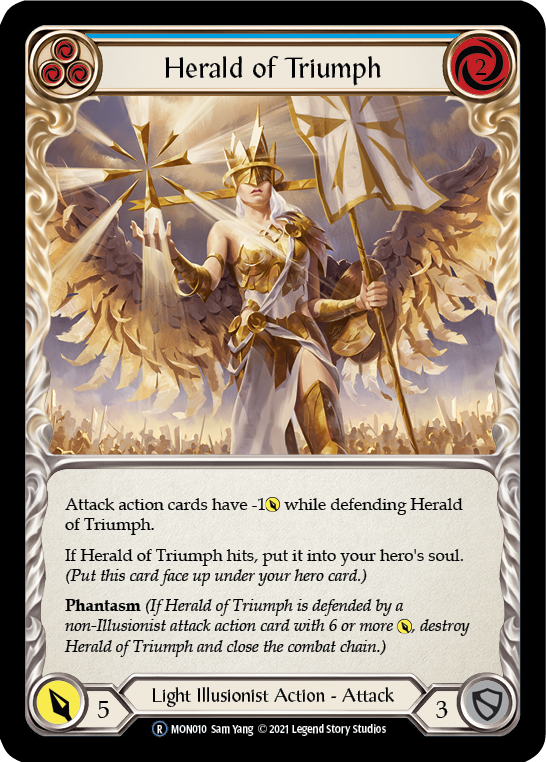 Herald of Triumph (Blue) (Rainbow Foil) [U-MON010-RF] Unlimited Rainbow Foil | Pegasus Games WI