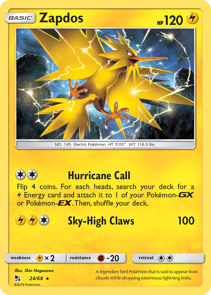 Zapdos (24/68) [Sun & Moon: Hidden Fates] | Pegasus Games WI