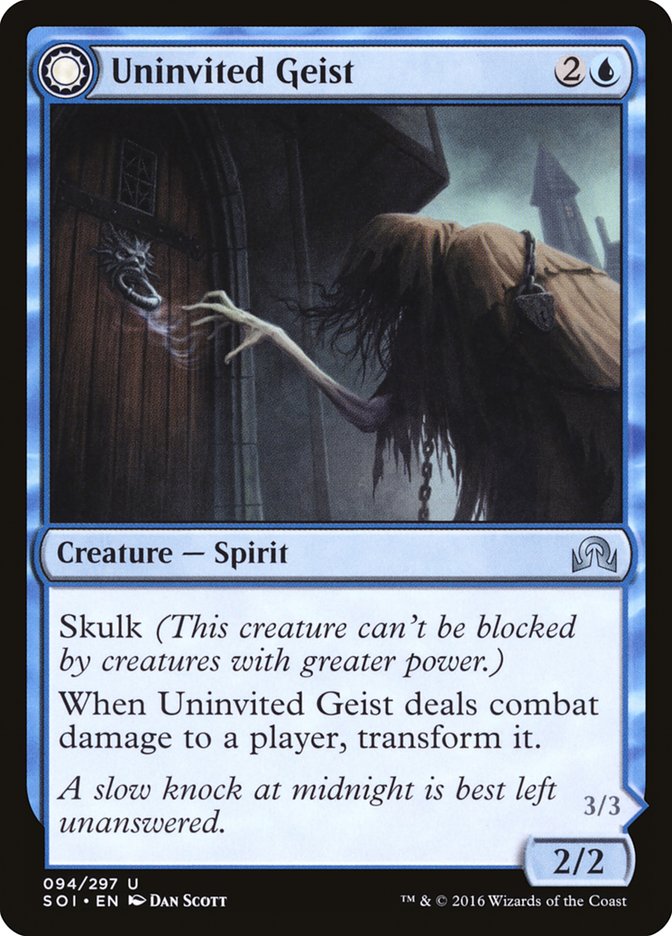Uninvited Geist // Unimpeded Trespasser [Shadows over Innistrad] | Pegasus Games WI
