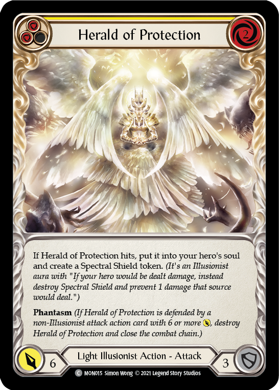 Herald of Protection (Yellow) (Rainbow Foil) [MON015-RF] 1st Edition Rainbow Foil | Pegasus Games WI
