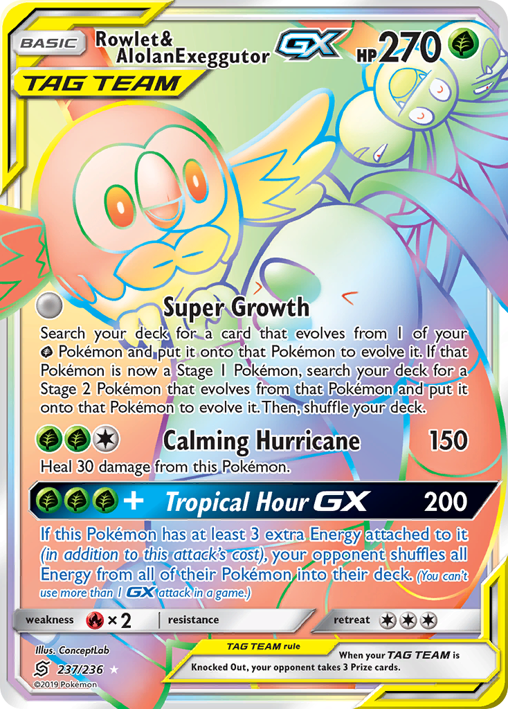 Rowlet & Alolan Exeggutor GX (237/236) [Sun & Moon: Unified Minds] | Pegasus Games WI