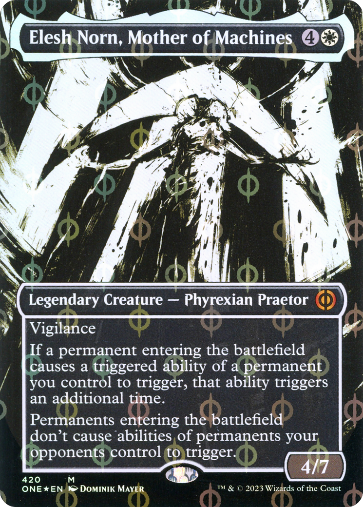 Elesh Norn, Mother of Machines (Borderless Ichor Step-and-Compleat Foil) [Phyrexia: All Will Be One] | Pegasus Games WI