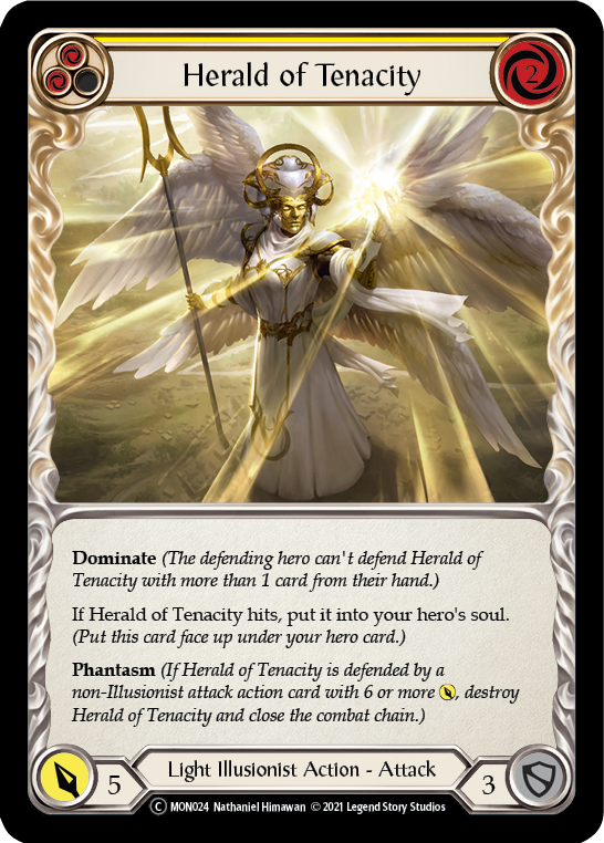 Herald of Tenacity (Yellow) (Rainbow Foil) [U-MON024-RF] Unlimited Rainbow Foil | Pegasus Games WI