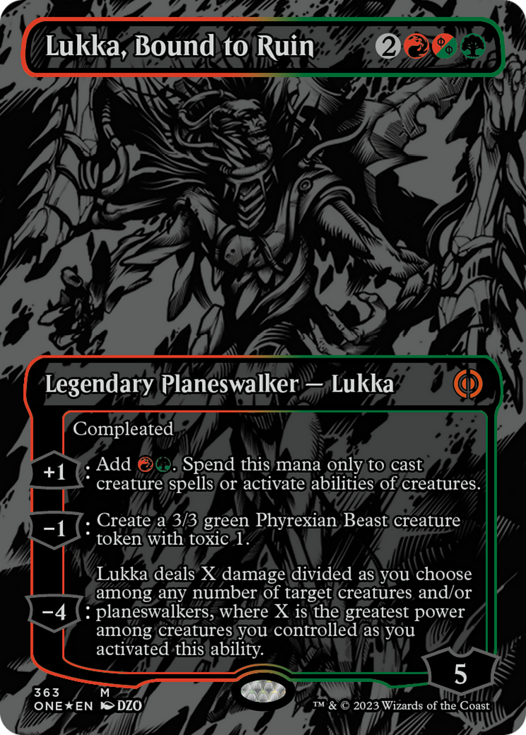 Lukka, Bound to Ruin (Oil Slick Raised Foil) [Phyrexia: All Will Be One] | Pegasus Games WI