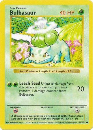 Bulbasaur (44/102) [Base Set Shadowless Unlimited] | Pegasus Games WI