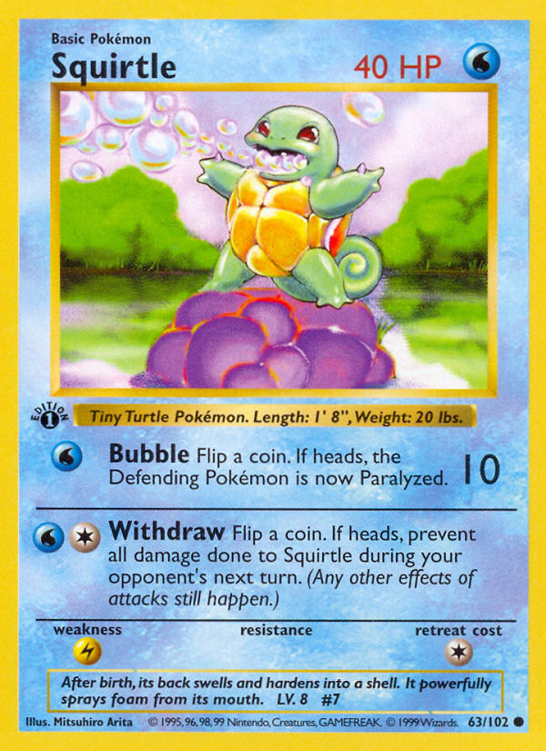 Squirtle (63/102) (Shadowless) [Base Set 1st Edition] | Pegasus Games WI